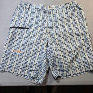 True Flies Mens Blue Shark Plaid Fishing /Swim Shorts Size L Stretch Quick Dry